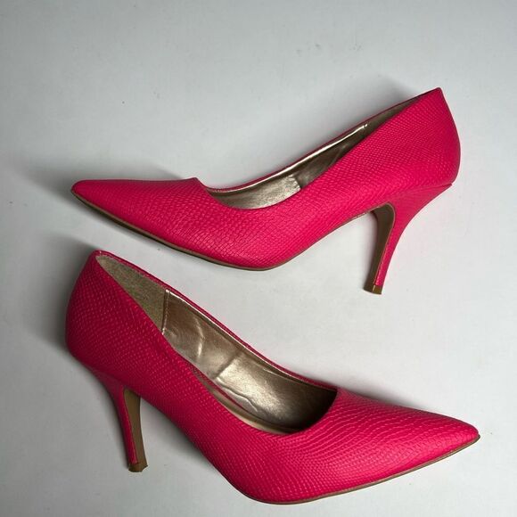 Charlotte Russe Women's Size 7,5 M Pink Snake Skin Pumps 3,5” Heels Pointed Toe - Picture 12 of 12